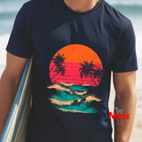 Retro Sunset Palm Tree Wave T-Shirt – Unisex Vintage Beach Tee
