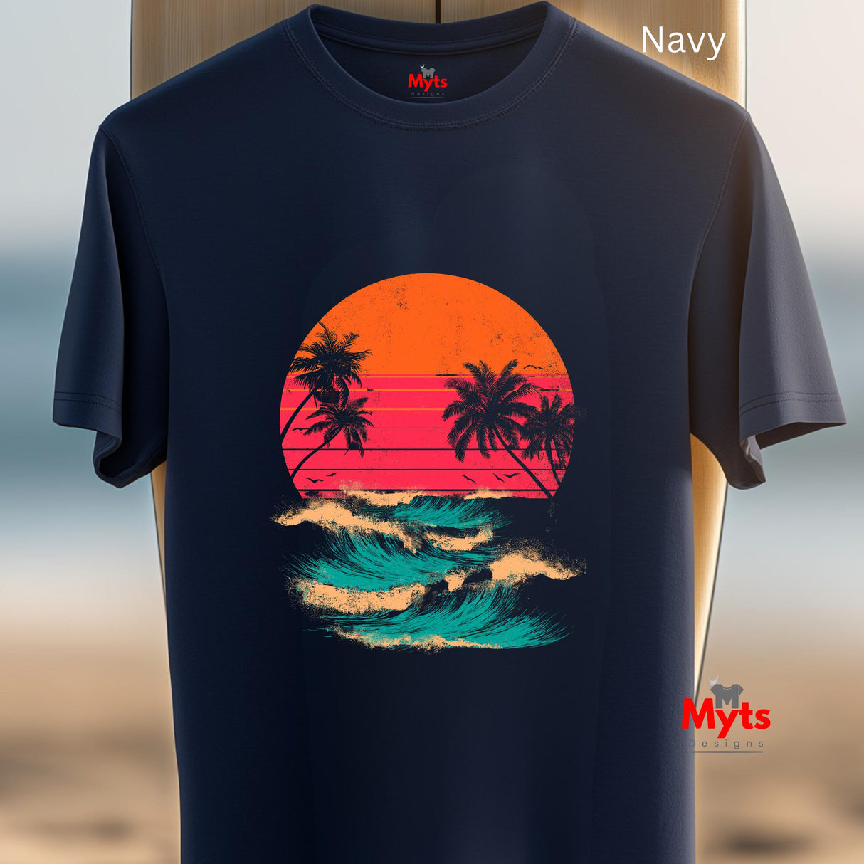 Retro Sunset Palm Tree Wave T-Shirt – Unisex Vintage Beach Tee