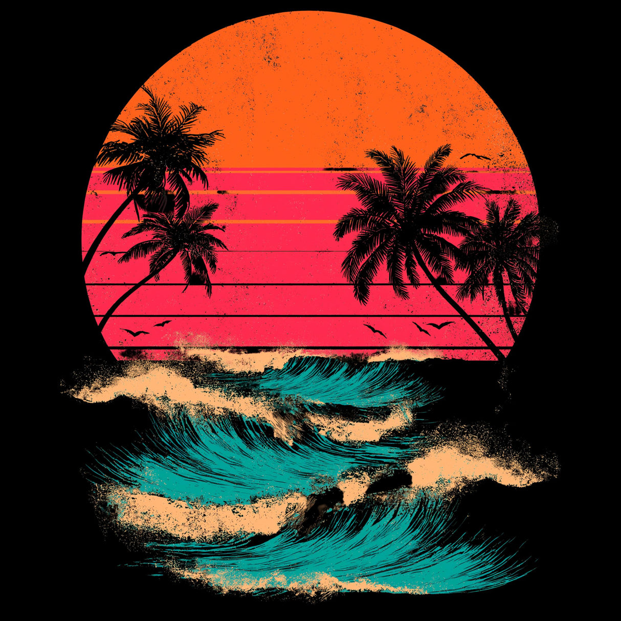 Retro Sunset Palm Tree Wave T-Shirt – Unisex Vintage Beach Tee