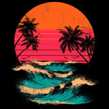 Retro Sunset Palm Tree Wave T-Shirt – Unisex Vintage Beach Tee