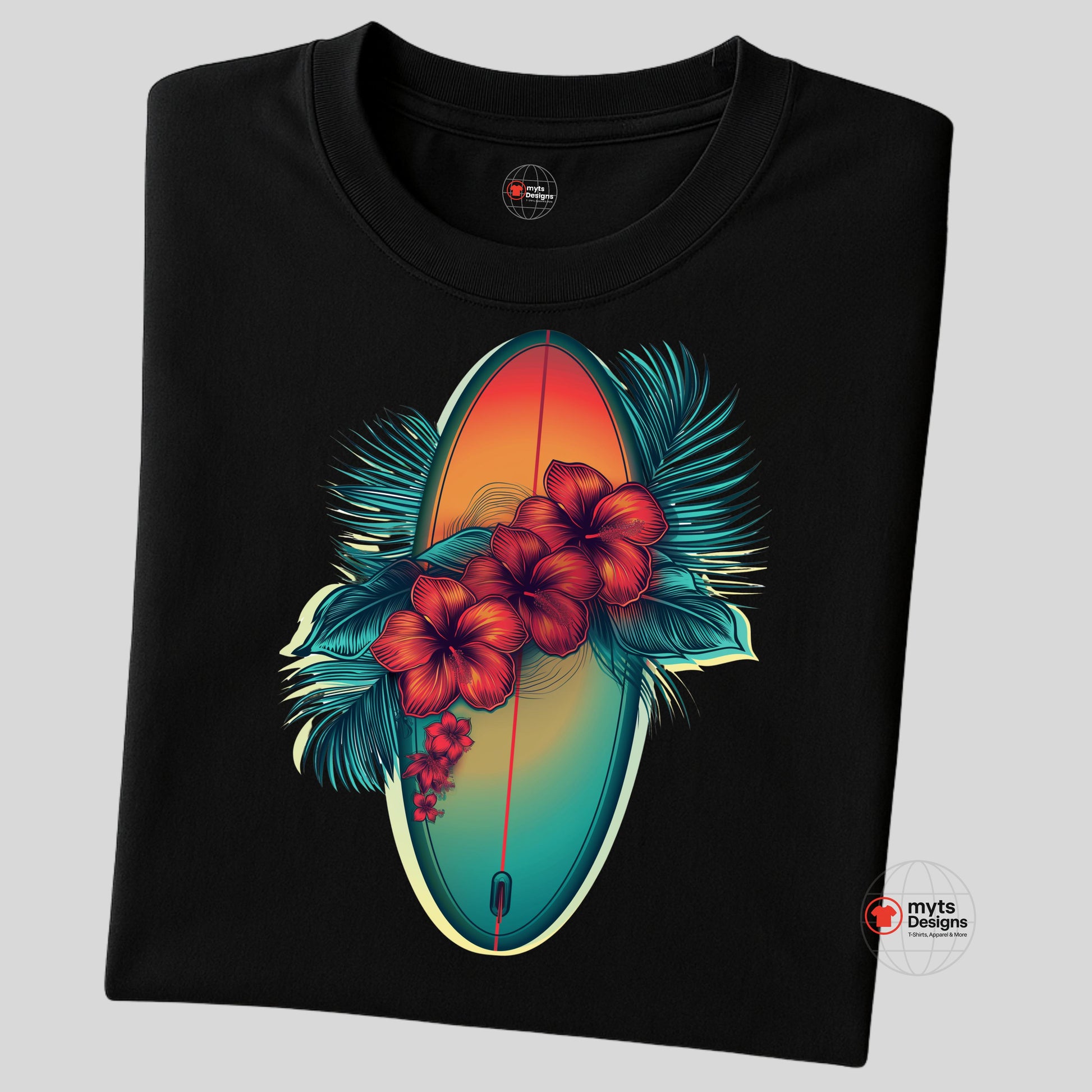 Black folded Hibiscus Surf Tee
