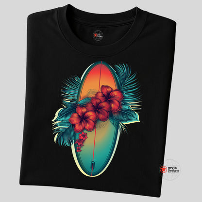Black folded Hibiscus Surf Tee