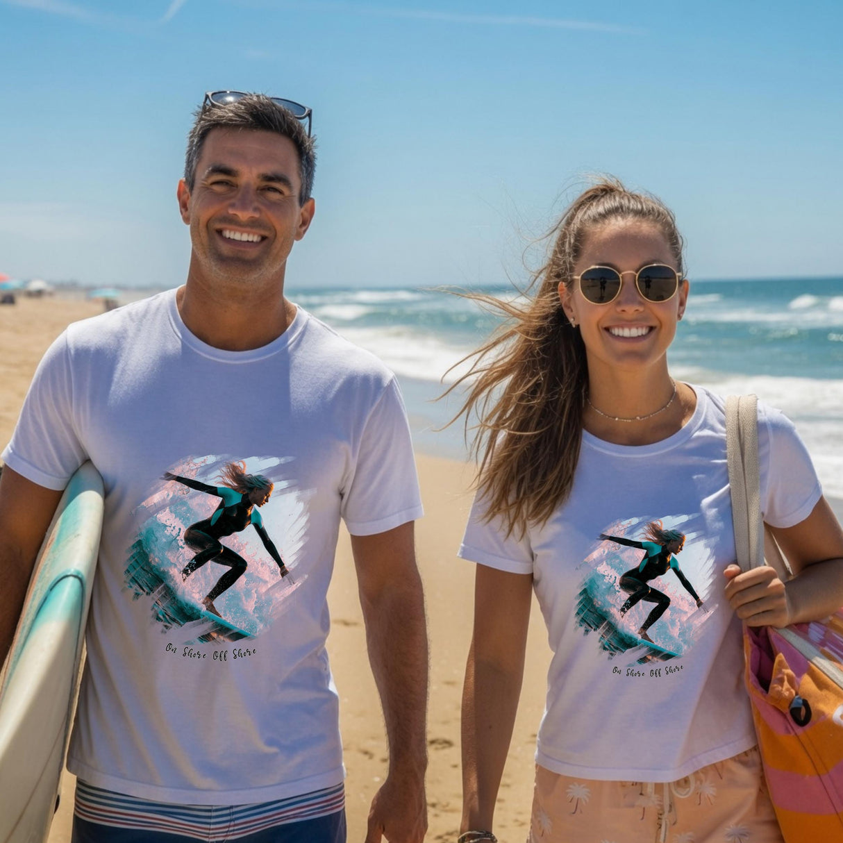 On Shore Off Shore Women's Surf T-Shirt | Graphic Beach Tee | Mytsdesigns
