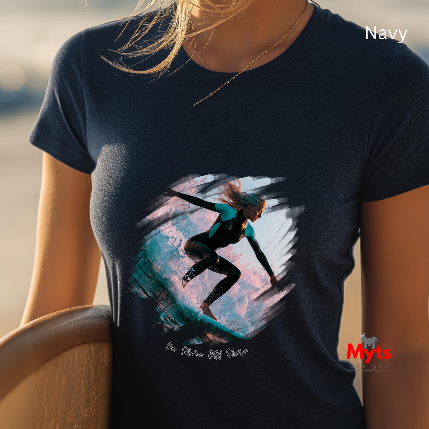On Shore Off Shore Women's Surf T-Shirt | Graphic Beach Tee | Mytsdesigns
