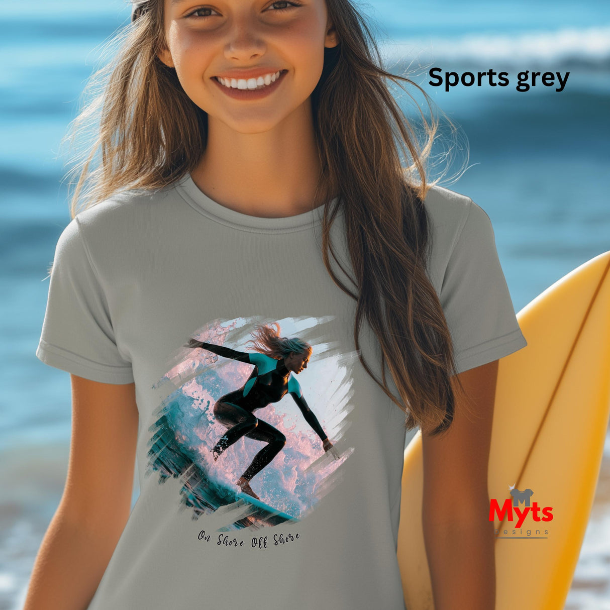 On Shore Off Shore Women's Surf T-Shirt | Graphic Beach Tee | Mytsdesigns