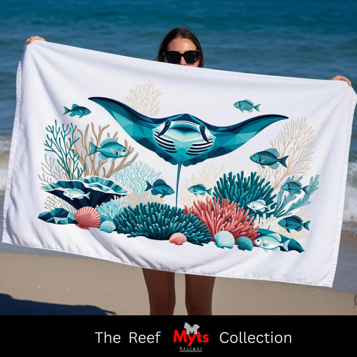The Ray Manta Ray & Coral Reef Beach Towel