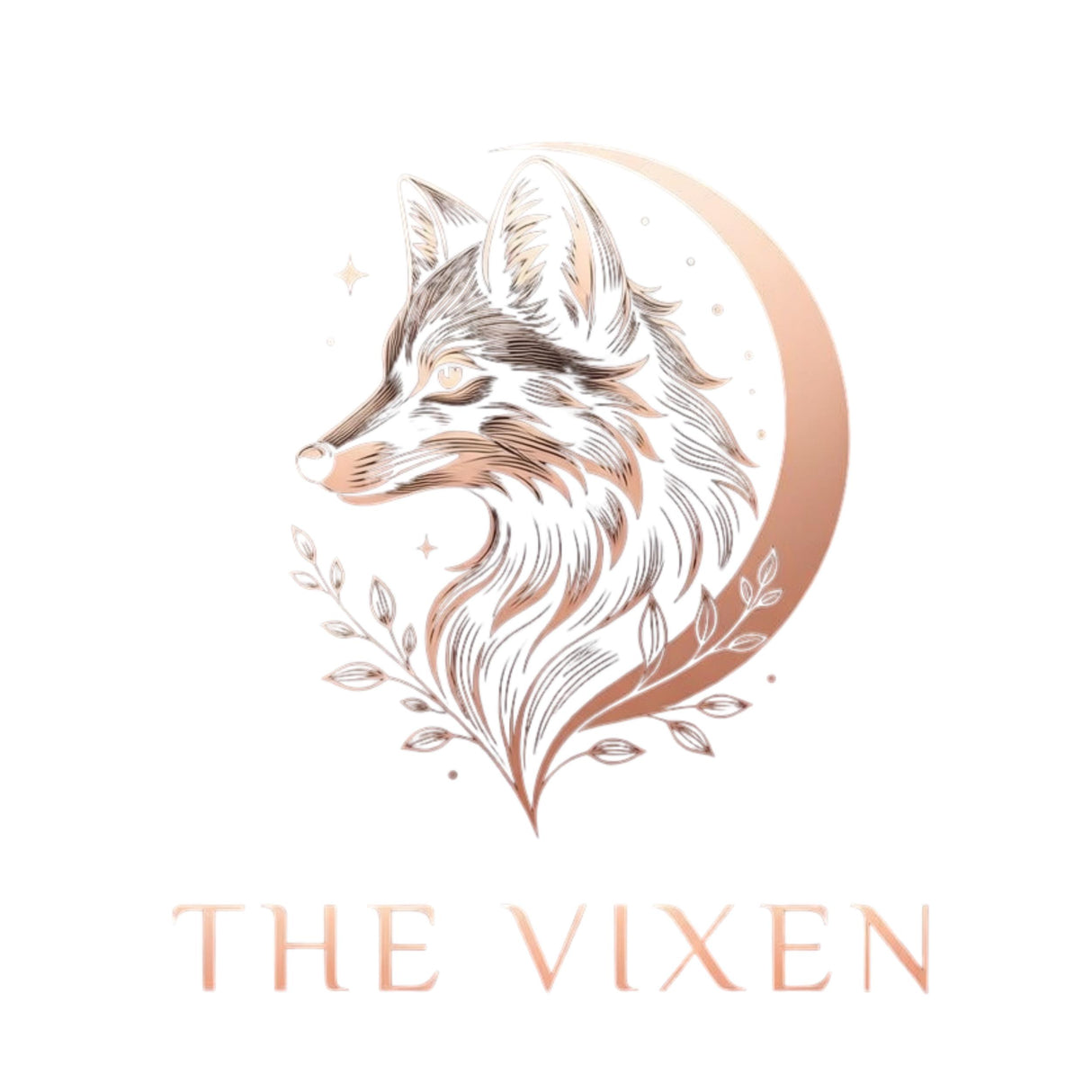  The Vixen Moon fox graphic T-shirt design detailed celestial fox portrait, crescent moon, stars and botanical artwork.