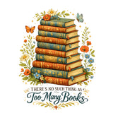 Stack of books with floral decorations and a quote on a white background
