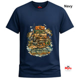 Navy blue t-shirt with fishing-themed graphic and 'Myts' branding.