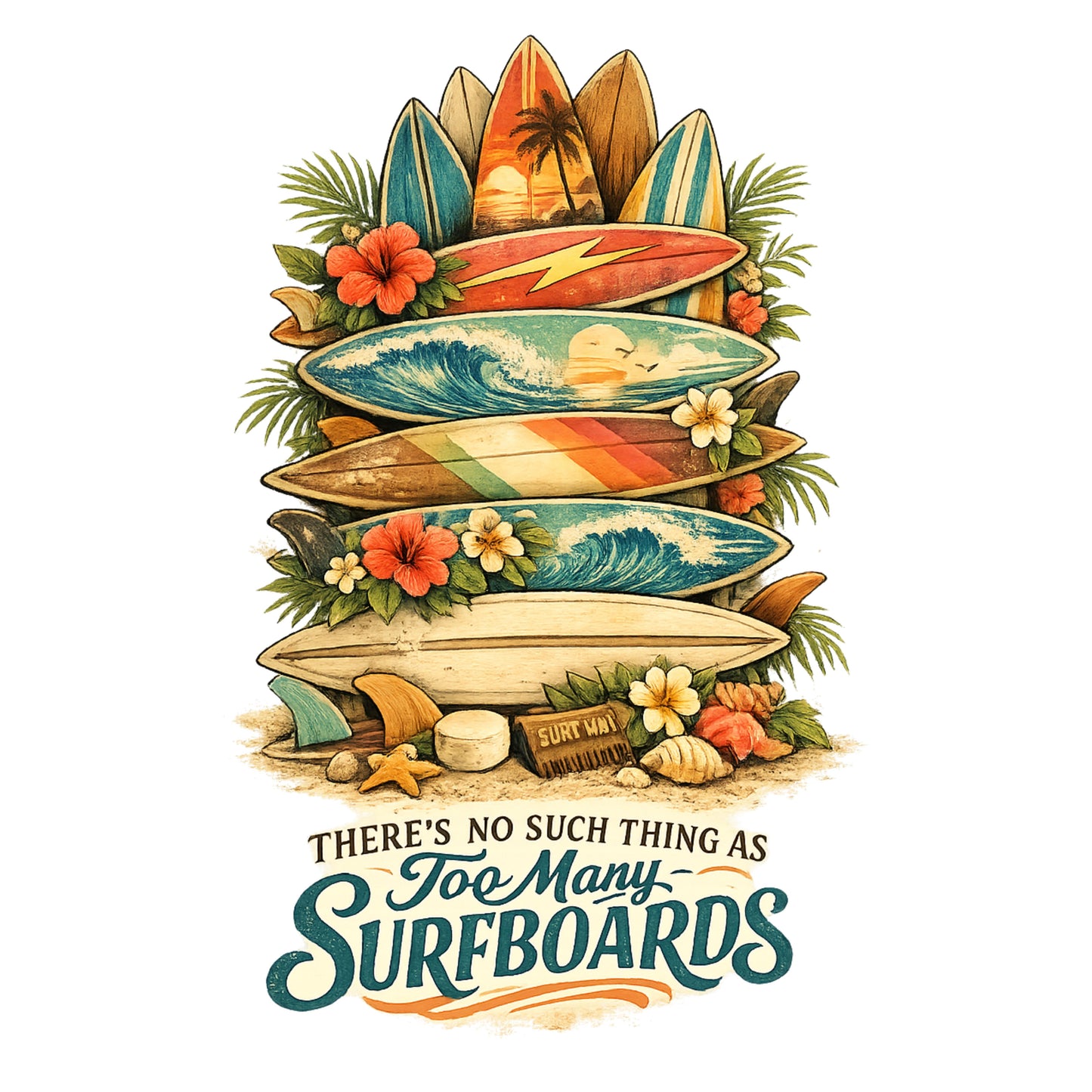 Too Many Surfboards Vintage Surf Graphic Unisex T-Shirt