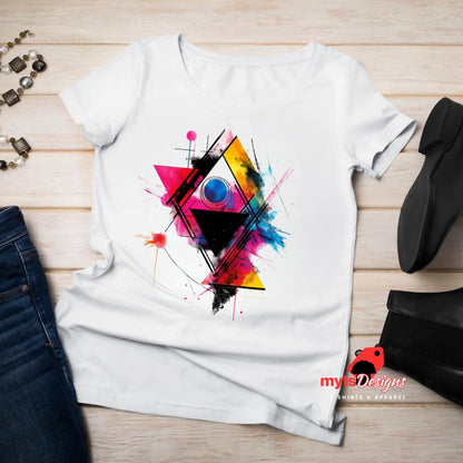 Geometric Triangle Design T-shirt, Casual Street Wear, Abstract Gift Shirt, Trending shirts