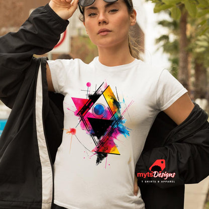 Geometric Triangle Design T-shirt, Casual Street Wear, Abstract Gift Shirt, Trending shirts