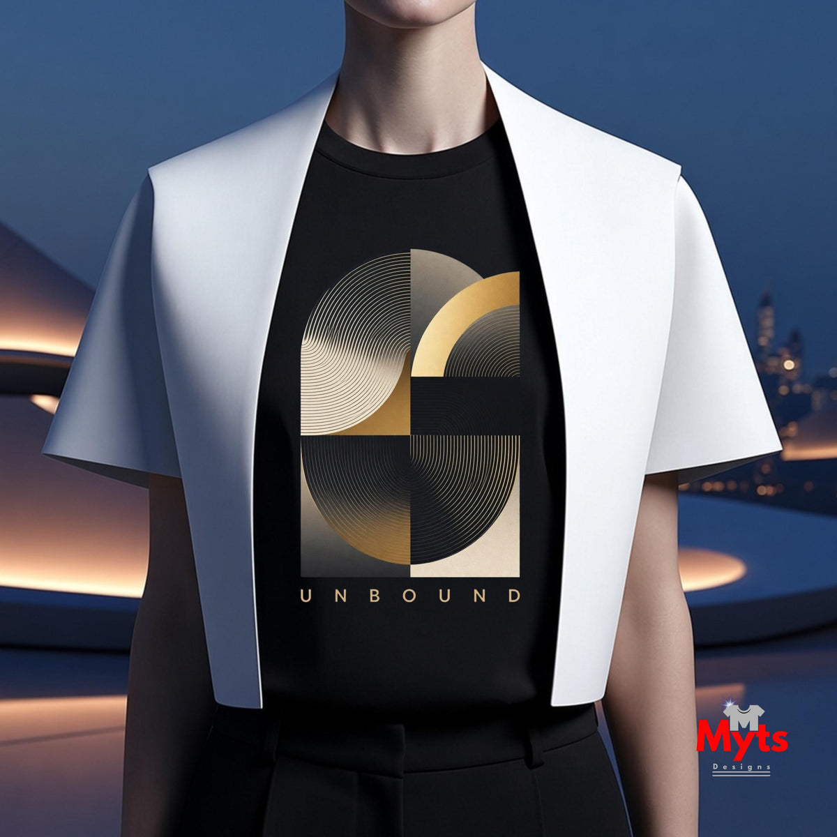 Unbound Gold Flow Abstract Art Modern Unisex Graphic T-Shirt