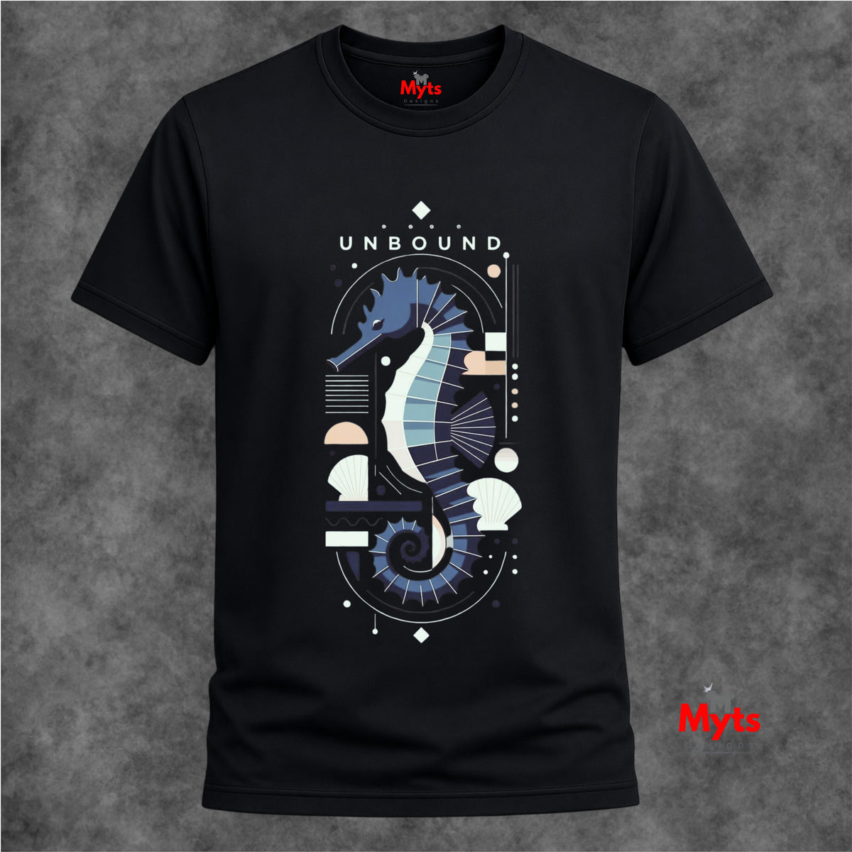 Black unbound graphic seahorse design