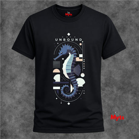 Black unbound graphic seahorse design