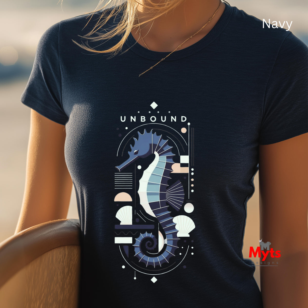 UNBOUND Seahorse Graphic T-Shirt – Geometric Ocean Art