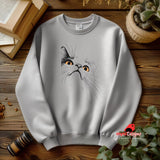 A flat Lay white sweatshirt with minimalist cat design