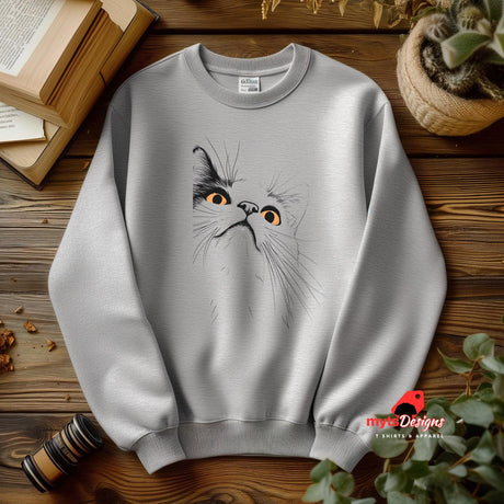 A flat Lay white sweatshirt with minimalist cat design