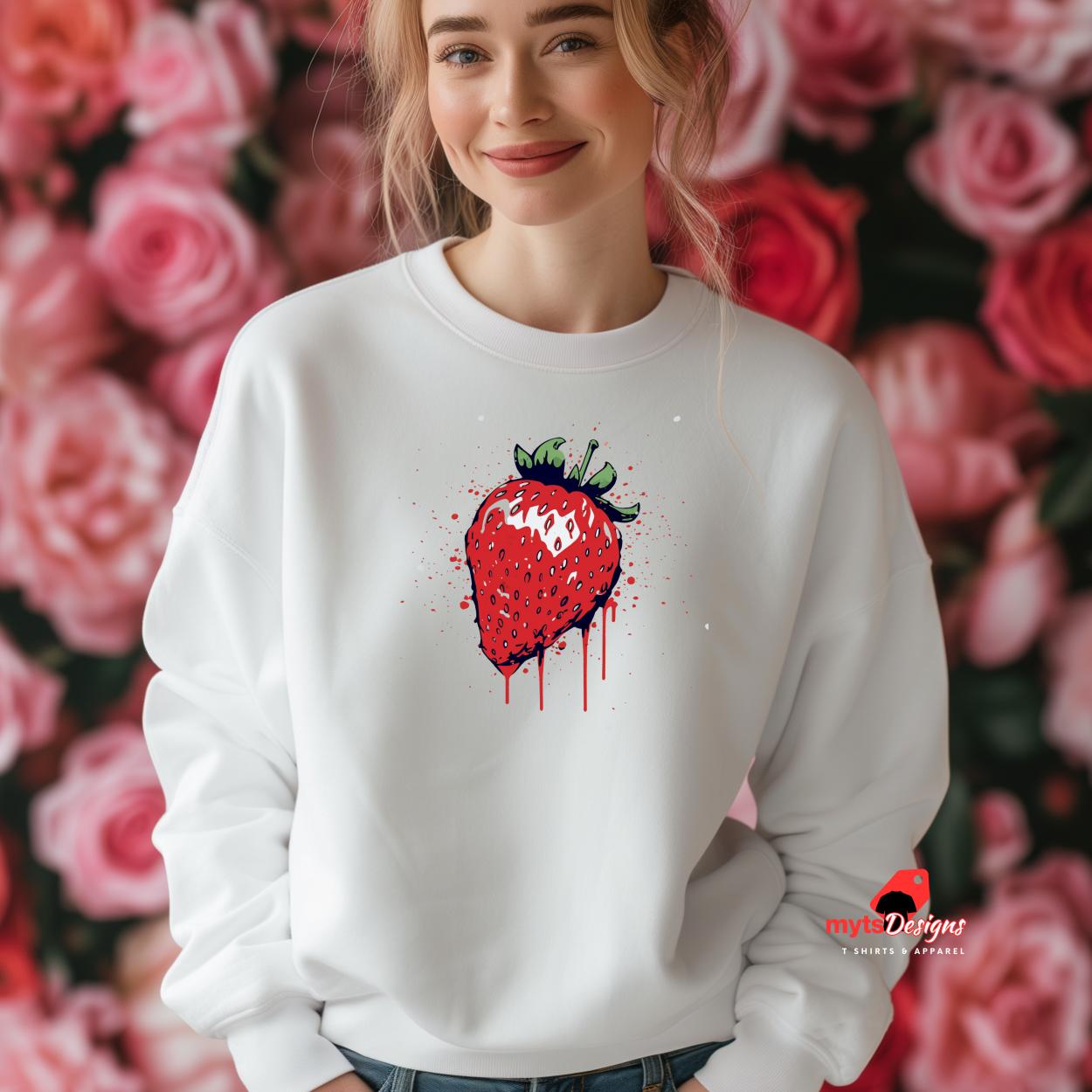 Strawberry Sweatshirt - Cute Aesthetic Crewneck - Black or White Pullover - Cozy Berry Graphic Sweater - Trendy Fruit Fashion"