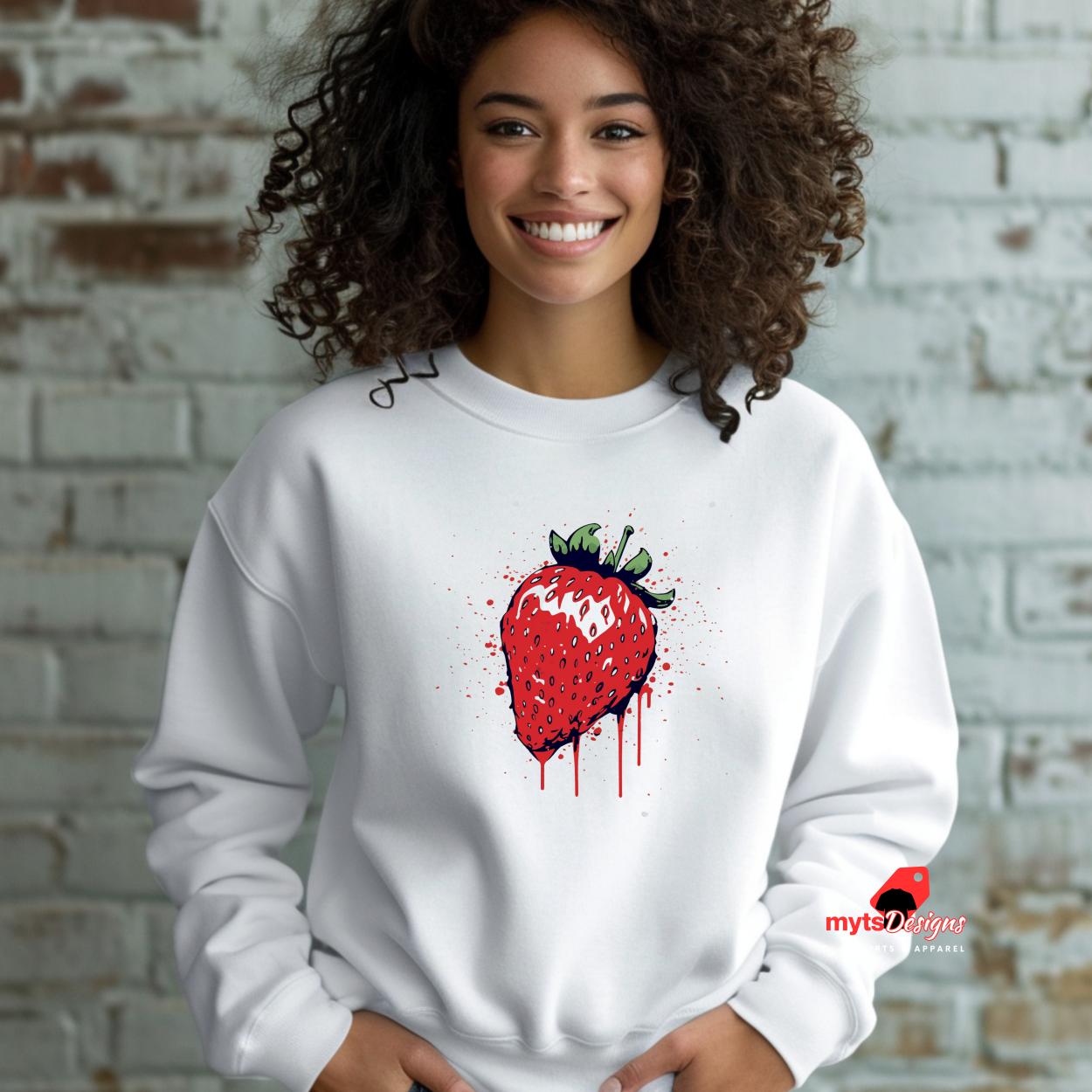 Strawberry Sweatshirt - Cute Aesthetic Crewneck - Black or White Pullover - Cozy Berry Graphic Sweater - Trendy Fruit Fashion"