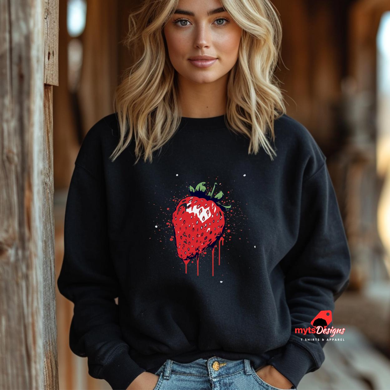 Strawberry Sweatshirt - Cute Aesthetic Crewneck - Black or White Pullover - Cozy Berry Graphic Sweater - Trendy Fruit Fashion"