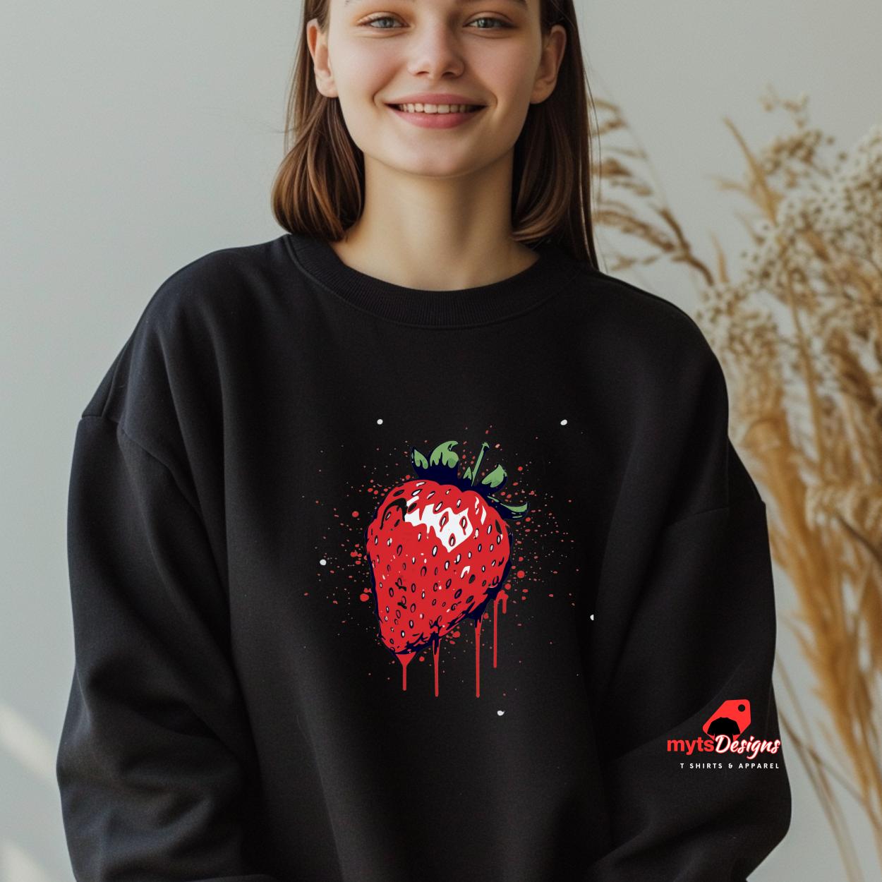 Strawberry Sweatshirt - Cute Aesthetic Crewneck - Black or White Pullover - Cozy Berry Graphic Sweater - Trendy Fruit Fashion"