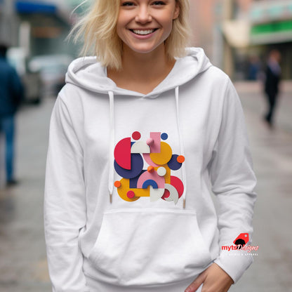 Woman wearing a white Trendy Graphic Shapes Hoodie