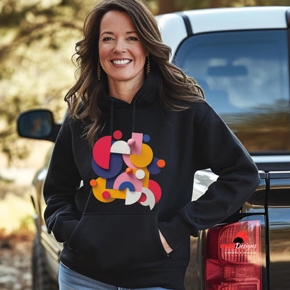 Woman wearing a black Trendy Graphic Shapes Hoodie
