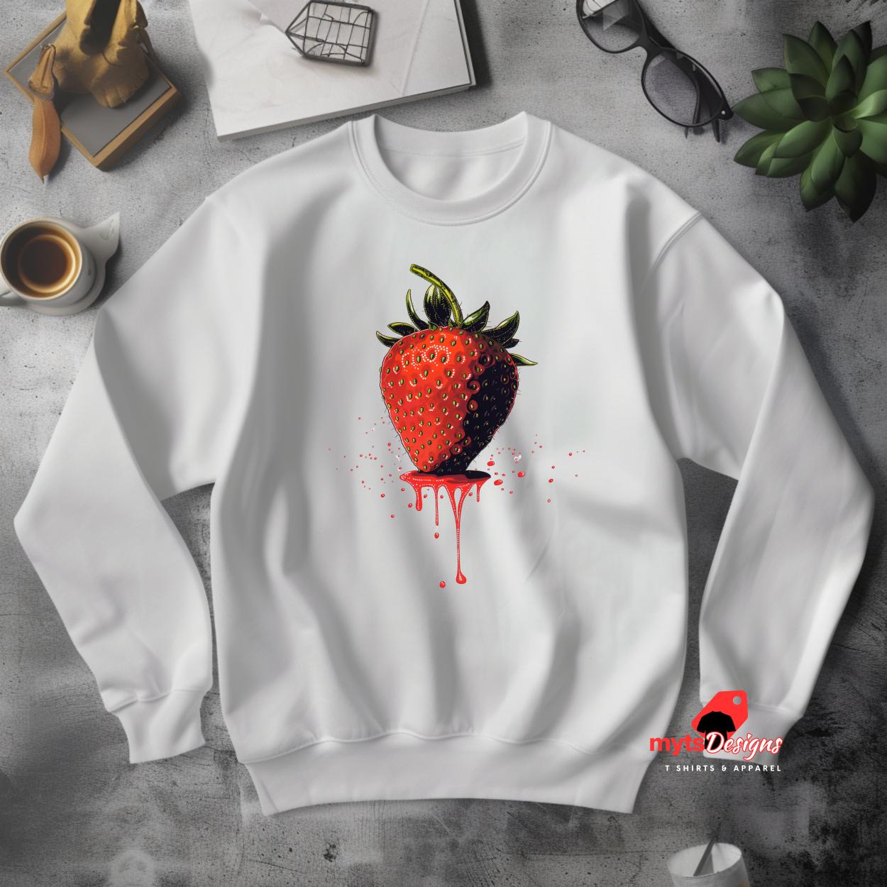 Dripping Strawberry Sweatshirt, Cute Fruit Graphic Pullover, Trendy Sweatshirt, Kawaii Fashion, Cozy Casual Wear, Unique Gift for Her