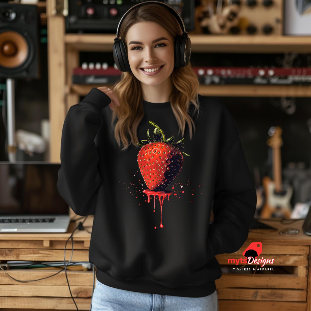 Dripping Strawberry Sweatshirt, Cute Fruit Graphic Pullover, Trendy Sweatshirt, Kawaii Fashion, Cozy Casual Wear, Unique Gift for Her