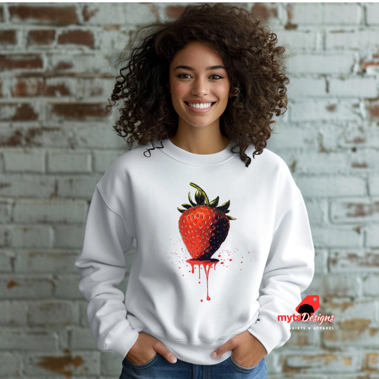 Dripping Strawberry Sweatshirt, Cute Fruit Graphic Pullover, Trendy Sweatshirt, Kawaii Fashion, Cozy Casual Wear, Unique Gift for Her