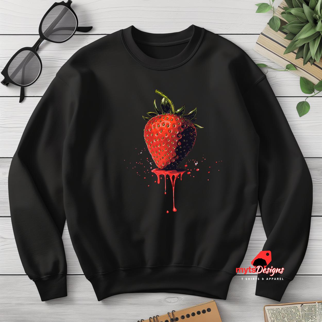 Dripping Strawberry Sweatshirt, Cute Fruit Graphic Pullover, Trendy Sweatshirt, Kawaii Fashion, Cozy Casual Wear, Unique Gift for Her