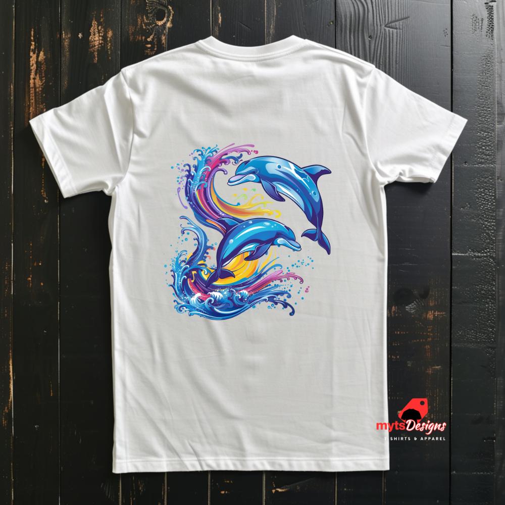 Retro Wave Jumping Dolphins T-Shirt, Vintage Dolphin Graphic Tee, Ocean Lover Gift, Dolphin Shirt, Beachwear, Unisex Retro T-Shirt