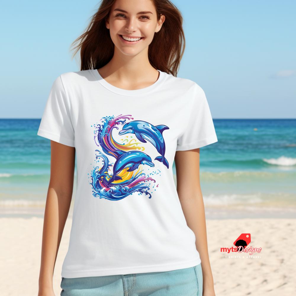 Retro Wave Jumping Dolphins T-Shirt, Vintage Dolphin Graphic Tee, Ocean Lover Gift, Dolphin Shirt, Beachwear, Unisex Retro T-Shirt