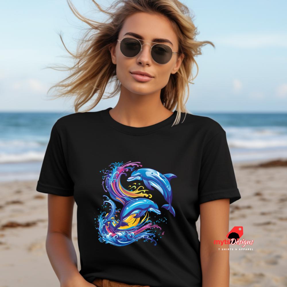 Retro Wave Jumping Dolphins T-Shirt, Vintage Dolphin Graphic Tee, Ocean Lover Gift, Dolphin Shirt, Beachwear, Unisex Retro T-Shirt