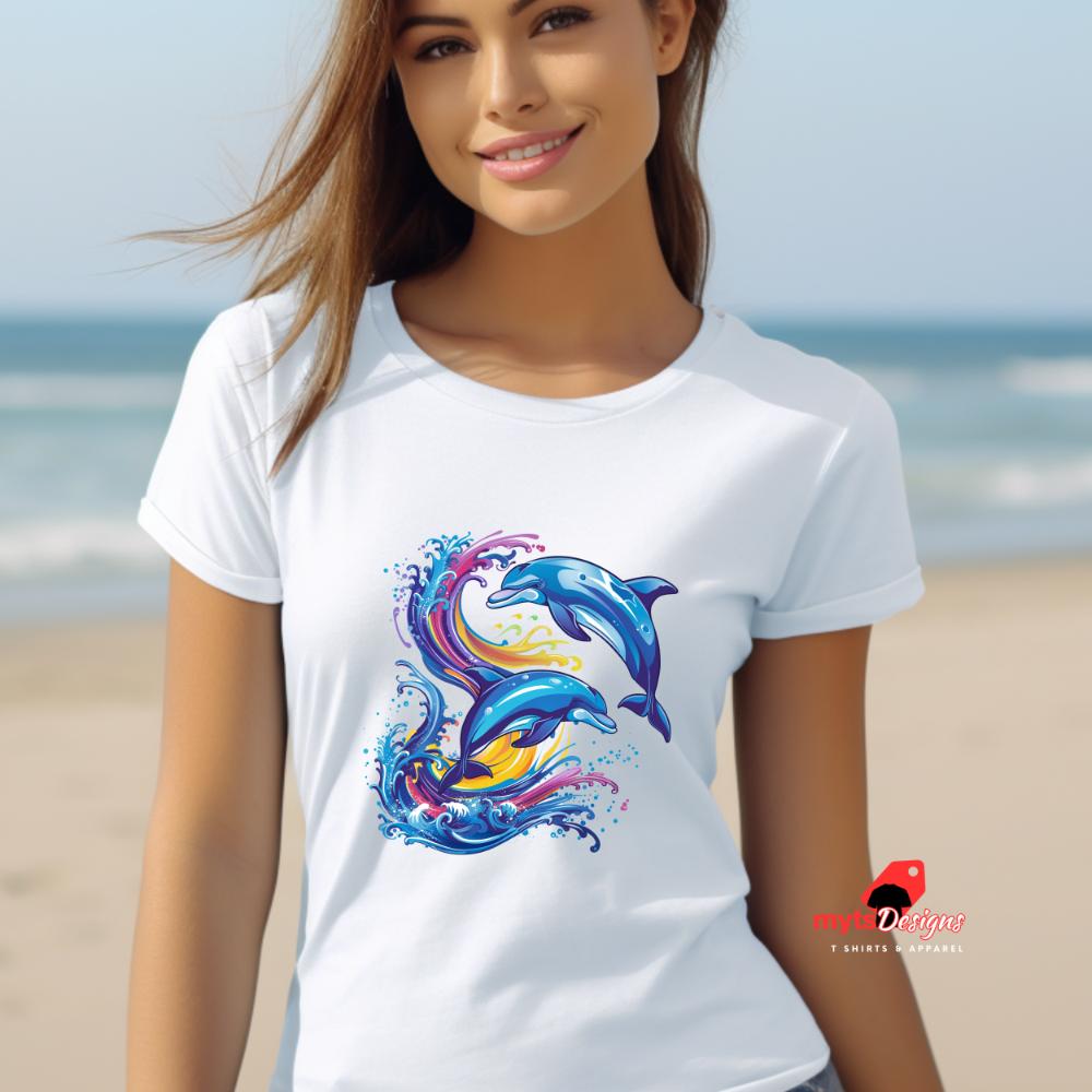 Retro Wave Jumping Dolphins T-Shirt, Vintage Dolphin Graphic Tee, Ocean Lover Gift, Dolphin Shirt, Beachwear, Unisex Retro T-Shirt