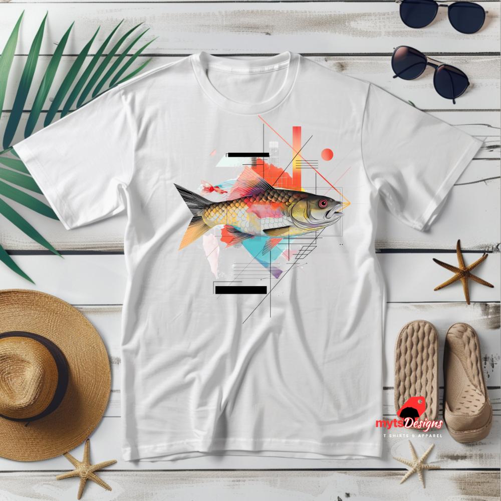 Geometric Fish Design T-Shirt, Unique Artistic Fish Graphic Tee, Modern Geometric Art T-Shirt, Unisex Fish Lover Gift