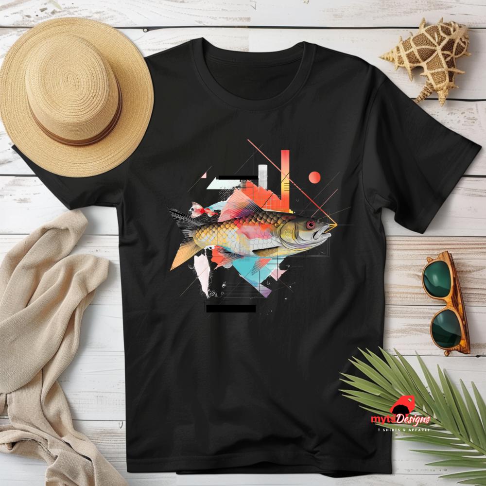 Geometric Fish Design T-Shirt, Unique Artistic Fish Graphic Tee, Modern Geometric Art T-Shirt, Unisex Fish Lover Gift