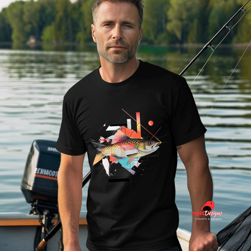 Geometric Fish Design T-Shirt, Unique Artistic Fish Graphic Tee, Modern Geometric Art T-Shirt, Unisex Fish Lover Gift