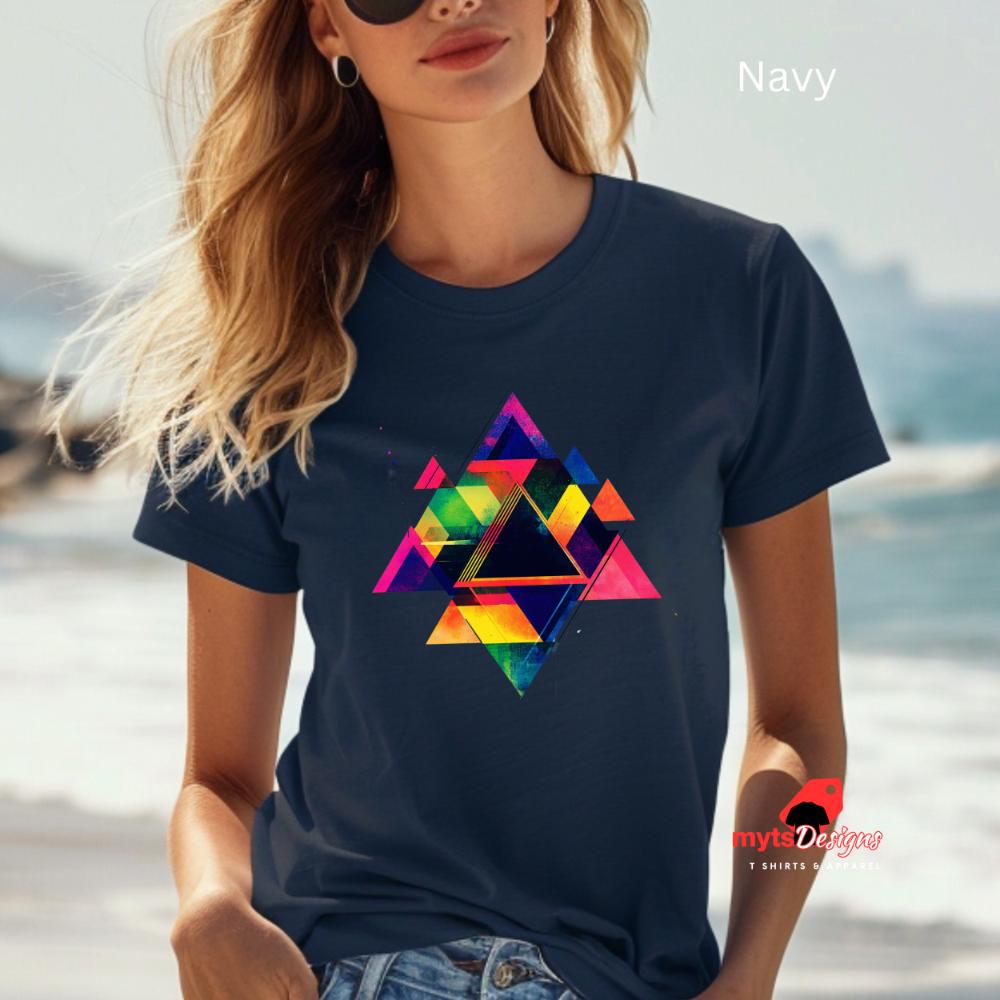 Geometric Triangle Design T-shirt, Casual Street Wear, Abstract Gift Shirt