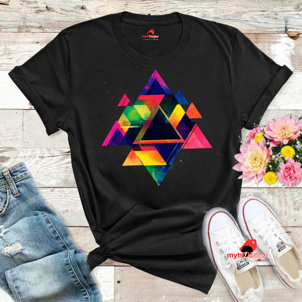 Geometric Triangle Design T-shirt, Casual Street Wear, Abstract Gift Shirt