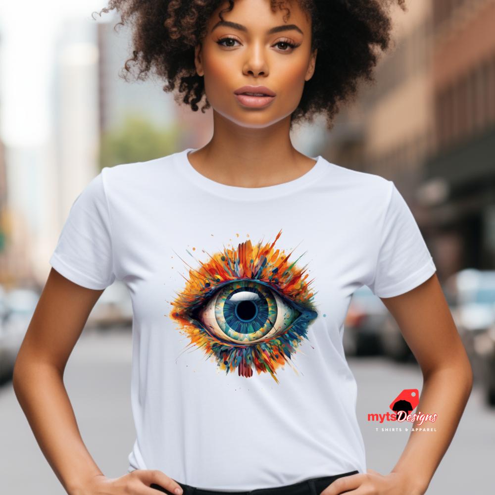 Vivid Eye T-Shirt | Colorful Geometric Eye Design | Unisex Cotton Tee