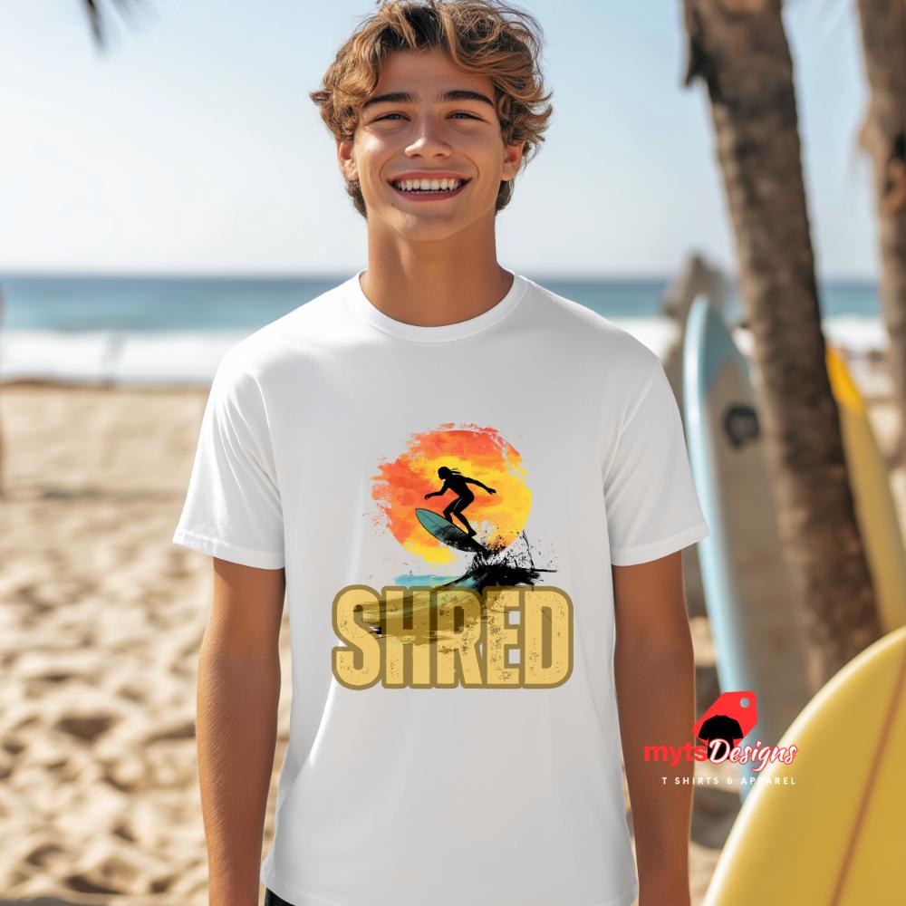 Shred Surf T-shirt, Surfing Shirts,Beach Wear,Surfer shirt, Unisex shirts, surf designs