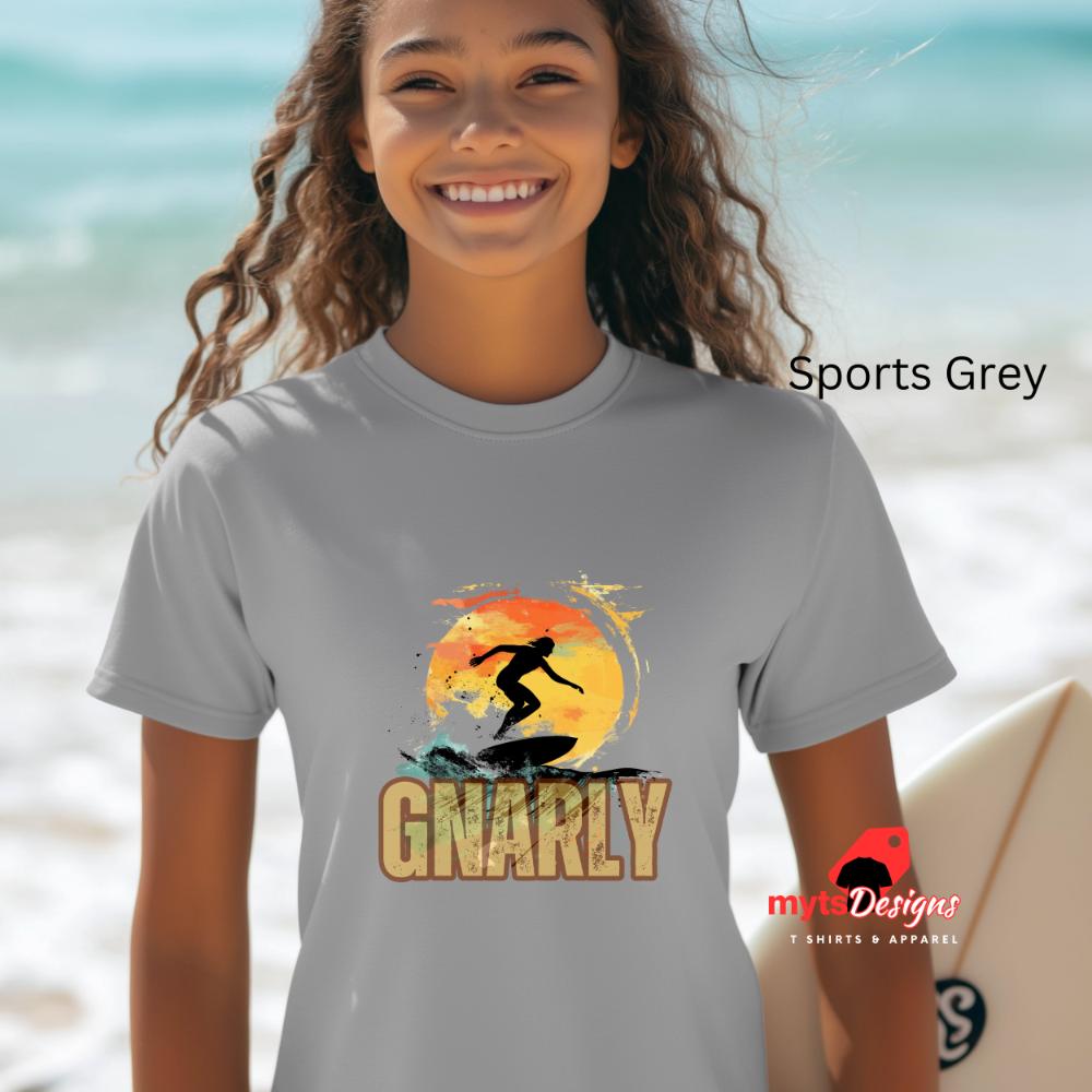 Gnarly Surf T-shirt, Surf T-Shirt,Sun & Silhouette Surfers, Beach Surf Apparel