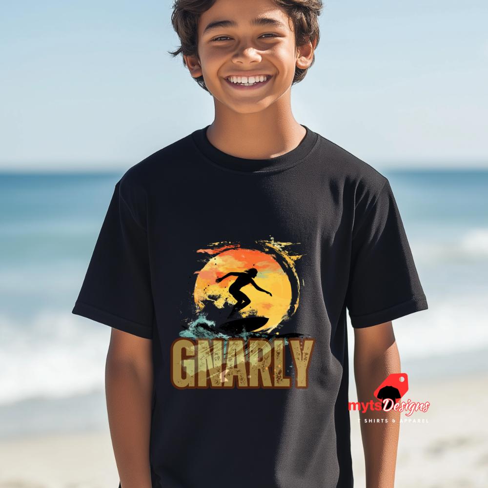 Gnarly Surf T-shirt, Surf T-Shirt,Sun & Silhouette Surfers, Beach Surf Apparel