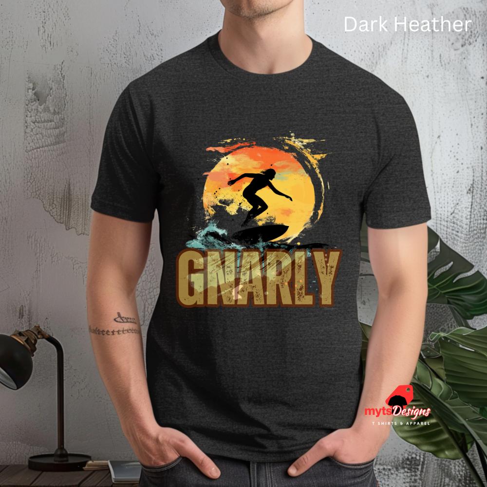 Gnarly Surf T-shirt, Surf T-Shirt,Sun & Silhouette Surfers, Beach Surf Apparel