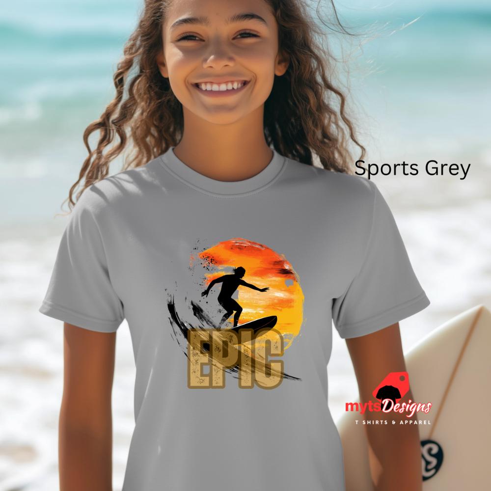 Epic Surf T-Shirt - Surfer Silhouette Design