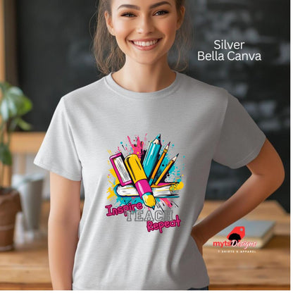Teacher Gift, Teacher Gift Shirt Teacher tshirt,Inspire Teach Repeat T-shirt, Pop Art Teacher Gift T-Shirt, Fun School Theme