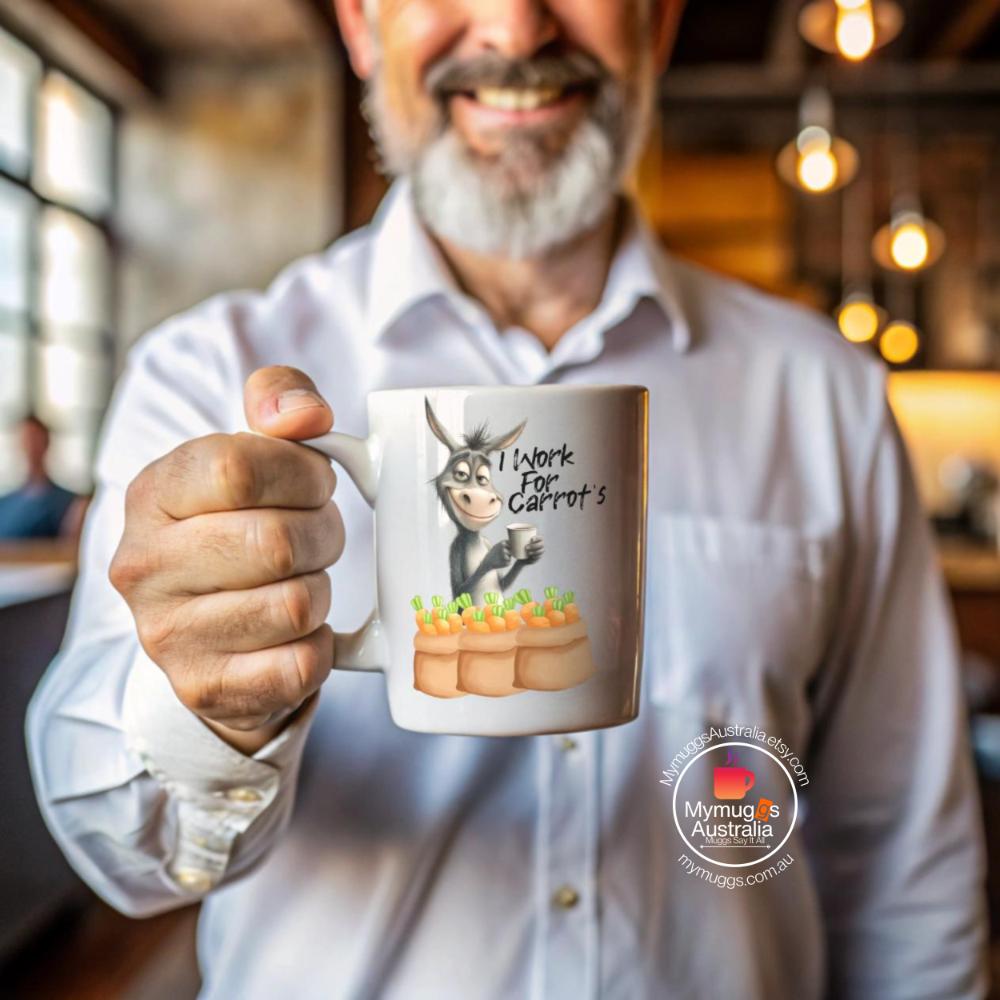 I Work For Carrots Donkey Mug - Funny Office Coffee Mug Gift