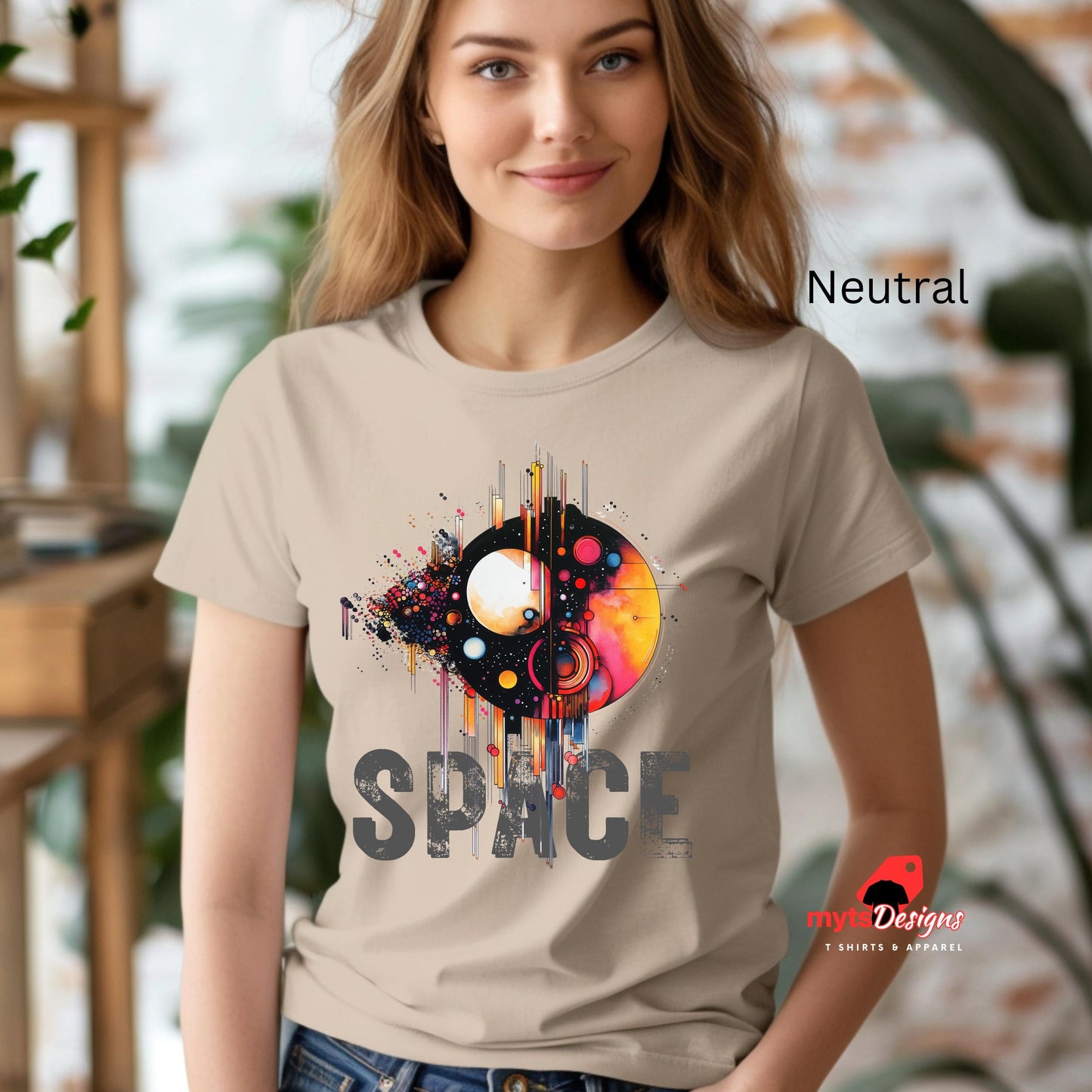 Geometric Space T-shirt Geometric Space-Inspired T-Shirt in Vivid Colors | Unique Outer Space Design for Sci-Fi Lovers